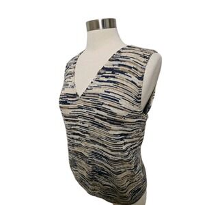 Womens Knit Sleevless‎ Sweater Size Large 100% Cotton Blue Tan